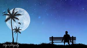 A silhouette of a person sitting on a bench looking out to the night sky